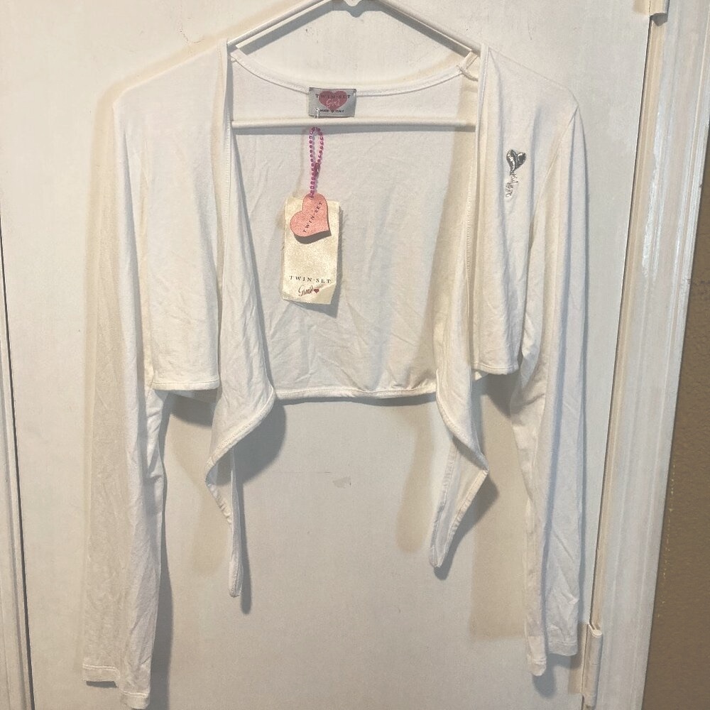 Twin Set GIRL juniors 16Y soft white stretchy viscose fancy cover crop cardigan